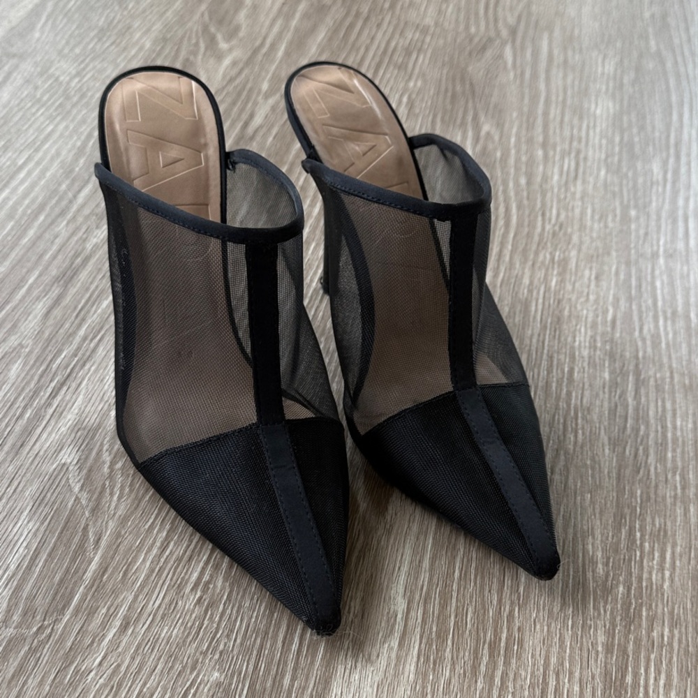 Zara Black Mesh Women's Heels